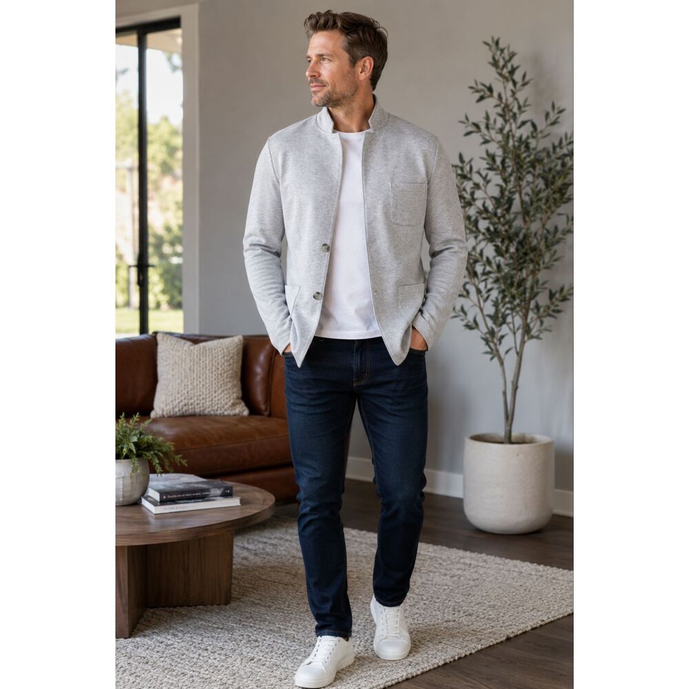 H&M Gray Knit Blazer Jacket Sweatshirt Style Button Front Size 44R